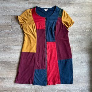 Cato faux suede patchwork dress | Multi color patchwork dress | 70's